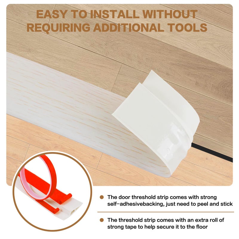 DBHXXMB-HH Floor Transition Strip Vinyl Door Threshold Ramp Self Adhesive Carpet Edging Strip Doorway Edge Trim, Overlap Edge Reducer for Laminate Carpet, Floor, Tile (Yellow Wood, 3/5"" to 4/5"", 3.3Ft) - Image 2